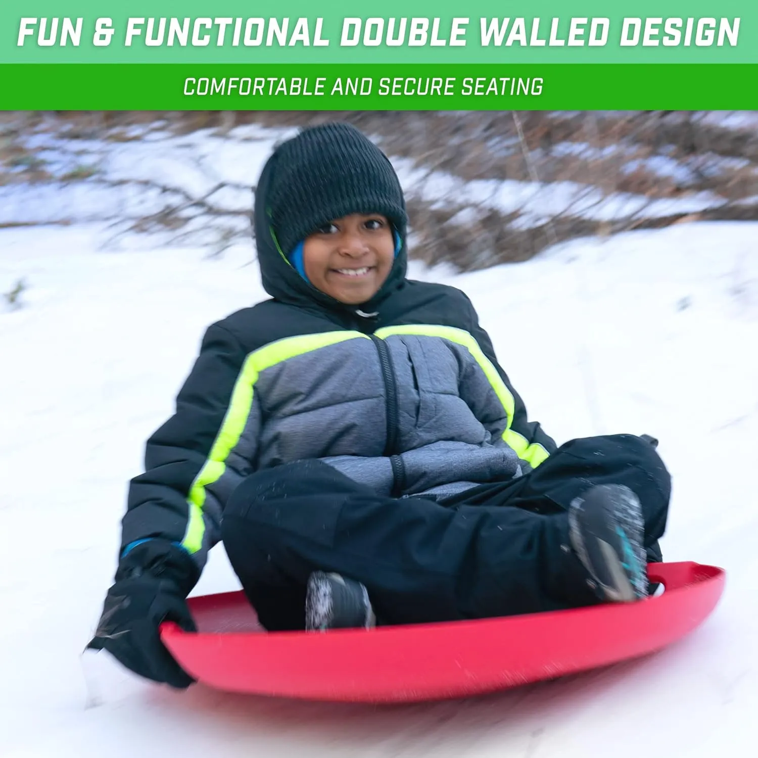 GoSports 29 Inch Heavy-Duty Winter Snow Saucer with Padded Seat and Hand Pull Strap - Choose Your Style