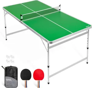 GoSports 6 x 3 ft Mid-Size Table Tennis Table Set with Adjustable Height - Green or Blue