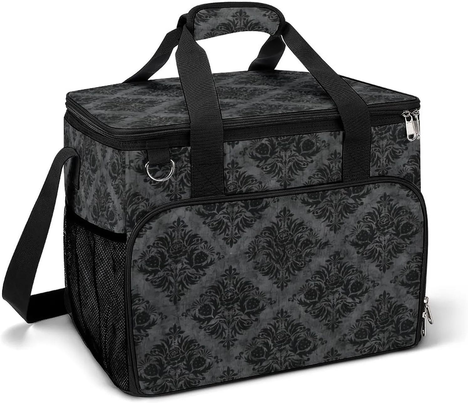 Gothic Black Damask Cooler Bag, Collapsible Soft Sided Cooler, Large Leakproof Camping Cooler, Portable Travel Cooler for Camping, Road Trips