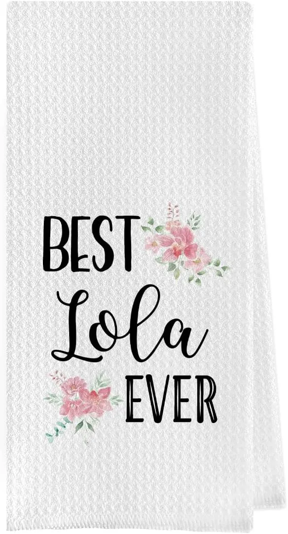 Grandma Gift Dish Towel - Lola Waffle Weave Kitchen Tea Towel, Kitchen Decor, Gift for Mother's Day - Birthday - Holiday (1624 Inches)
