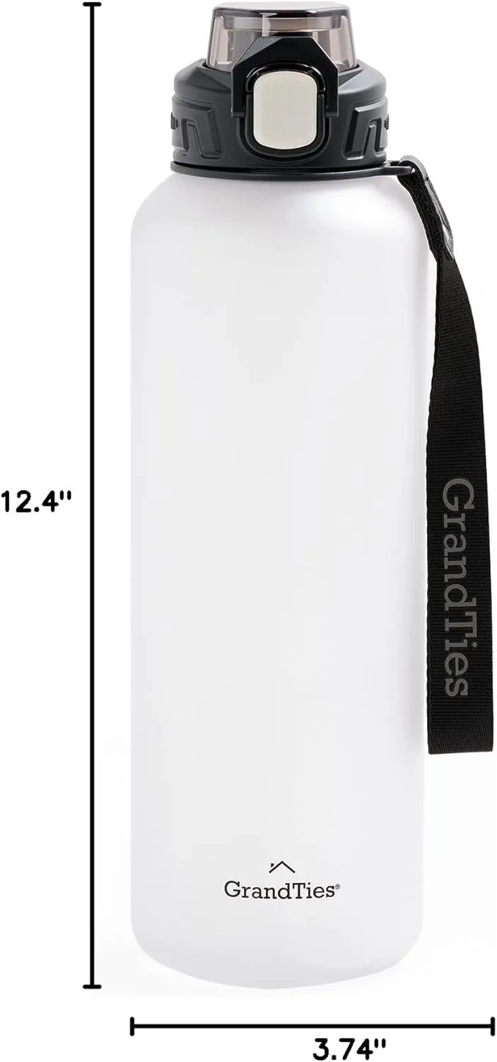 GRANDTIES Sports Tritan Plastic Water Bottle with Straw, Removable – Leakproof BPA Free Dishwasher Safe Travel Water Bottle with Strap for Gym, Outdoor, Fitness (Frosted Snowy White, 52oz (1.5L))