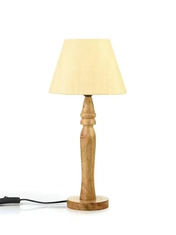 Green Girgit Round Brown Lamp With Taper Off White Cotton Shade