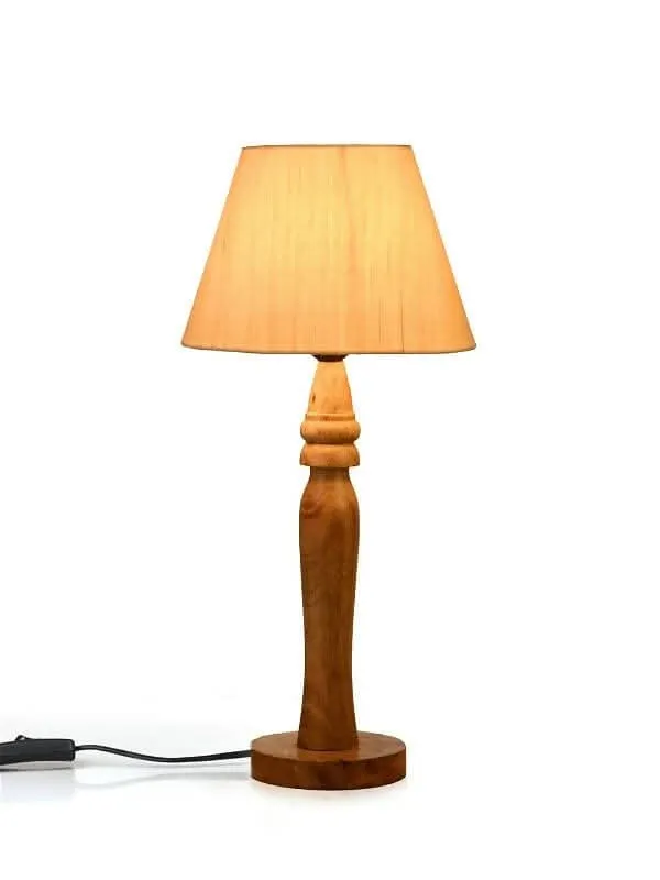 Green Girgit Round Brown Lamp With Taper Off White Cotton Shade