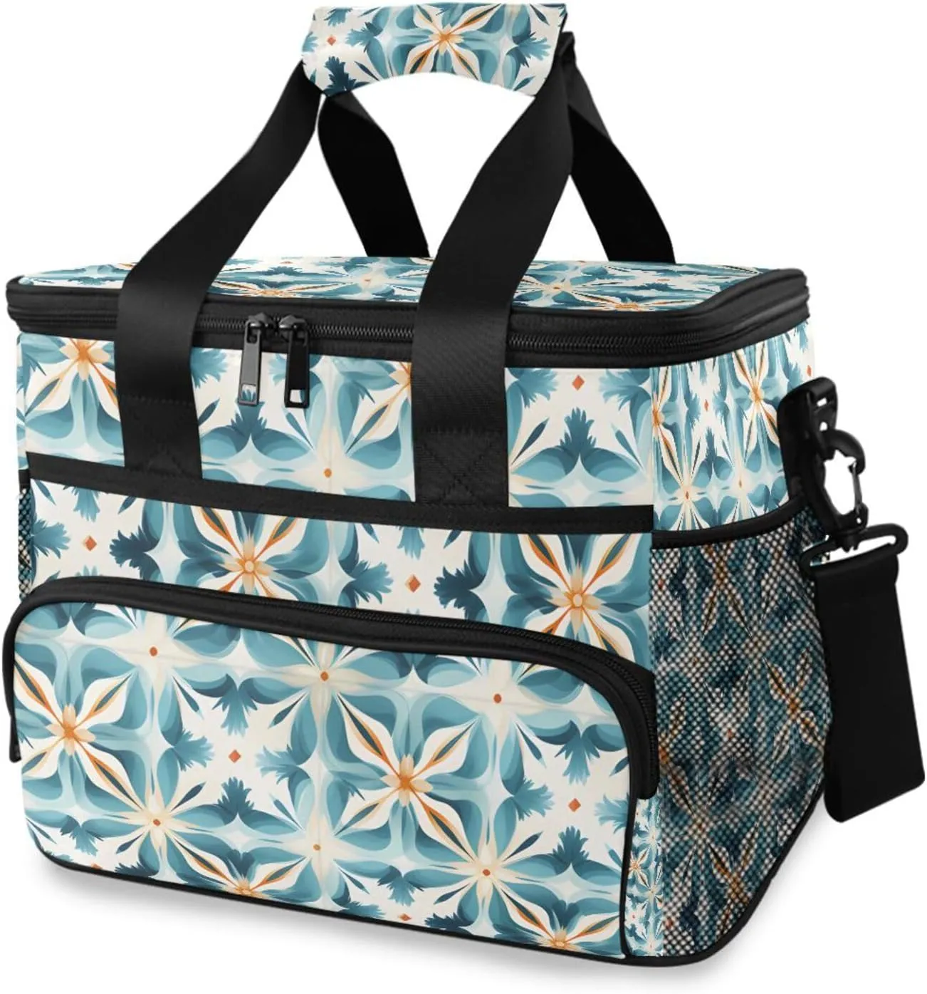 Green Mandala Aztec Flowers Paisley Cooler Bag Insulated Cooler Soft Sided Cooler 24 Can Portable Picnic Bag Large Leakproof Lunch Bag Box for Beach Grocery Camping Travel Car Men Women
