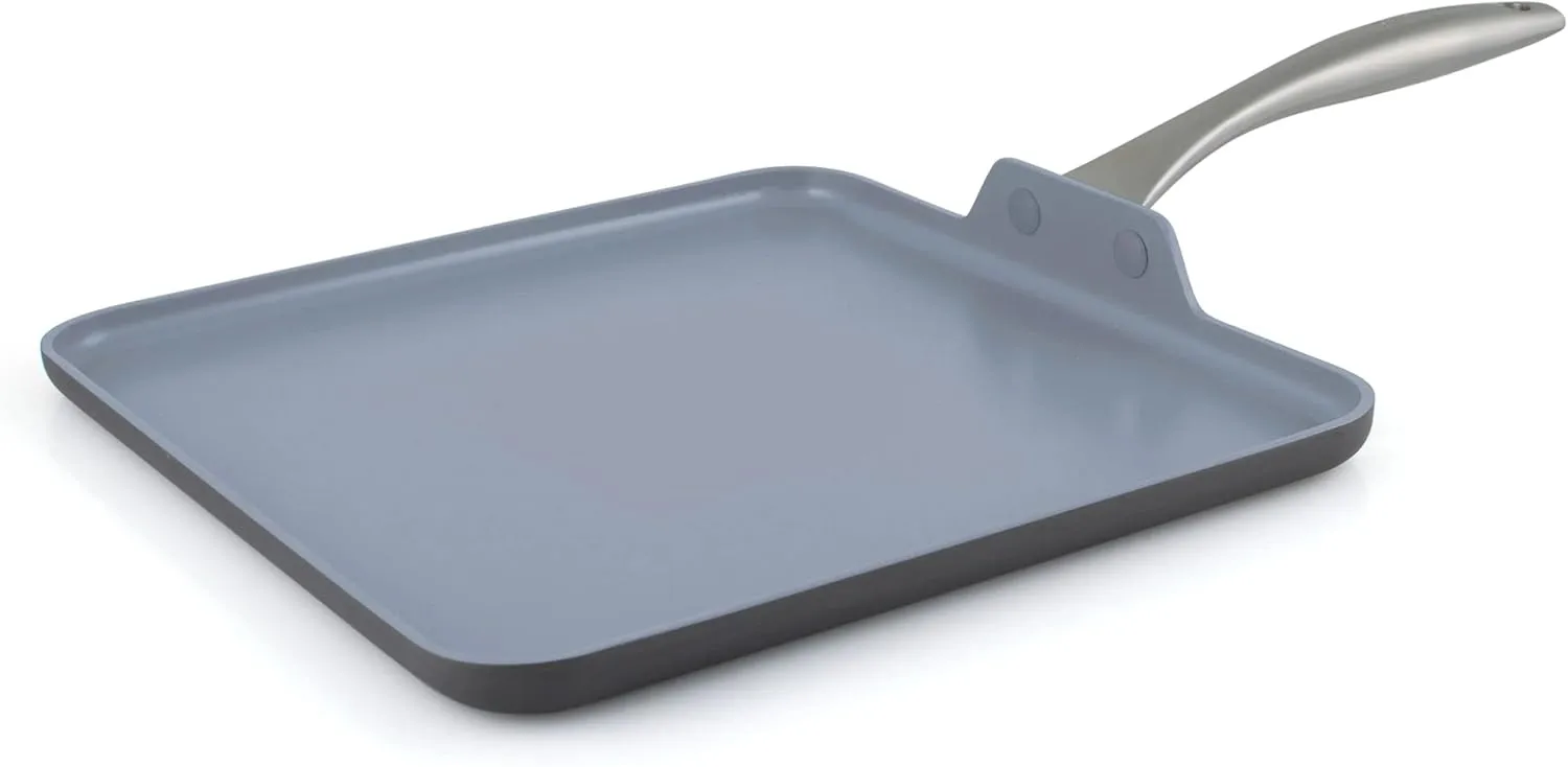 GreenPan Lima Hard Anodized 11” Square Griddle Pan, Ceramic Nonstick, PFOA PFAS-Free Nontoxic Pots and Pans, Oven & Broiler Safe, Stainless Steel Handle, Cookware for Eggs & Omelet, Gray