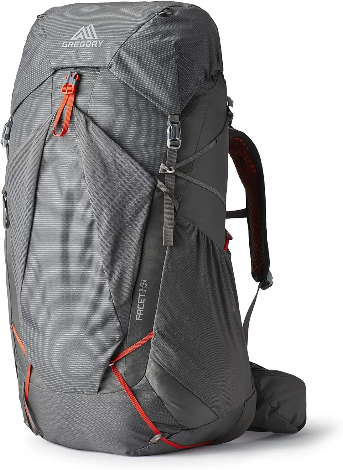 Gregory Facet 55L Women's Ultralight Backpacking Pack with Freefloat Suspension, Aluminum Frame, Ventilated Backpanel, Small, Sunset Grey