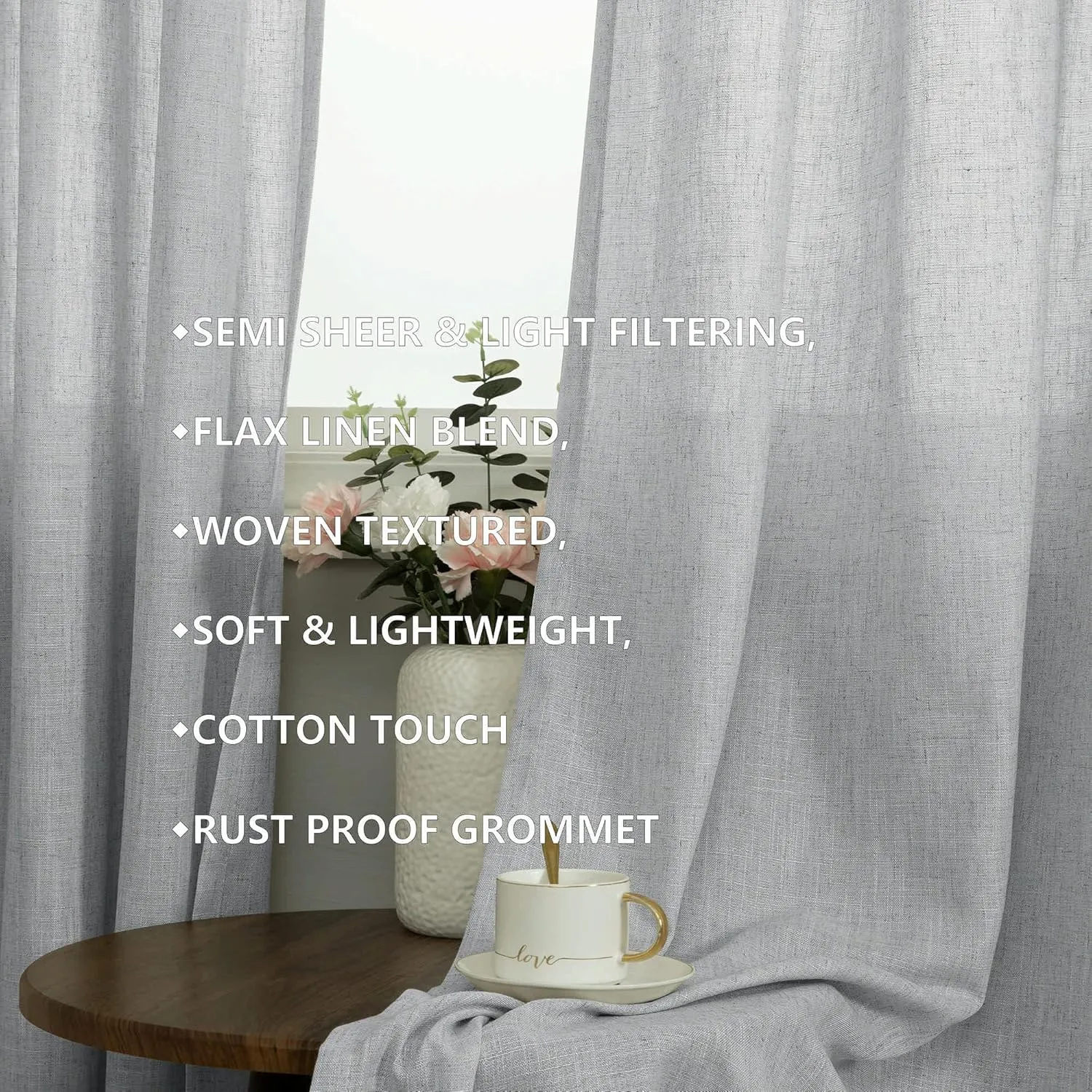 Grey Curtains 108 Inches Long Set of 2 Panels Grommet Unique Light Filtering Semi Sheer Office Curtains for Men Living Room Bedroom Gray 52x108 Inch Length