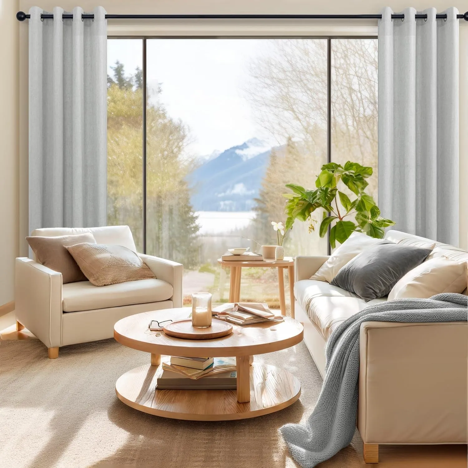 Grey Curtains 108 Inches Long Set of 2 Panels Grommet Unique Light Filtering Semi Sheer Office Curtains for Men Living Room Bedroom Gray 52x108 Inch Length
