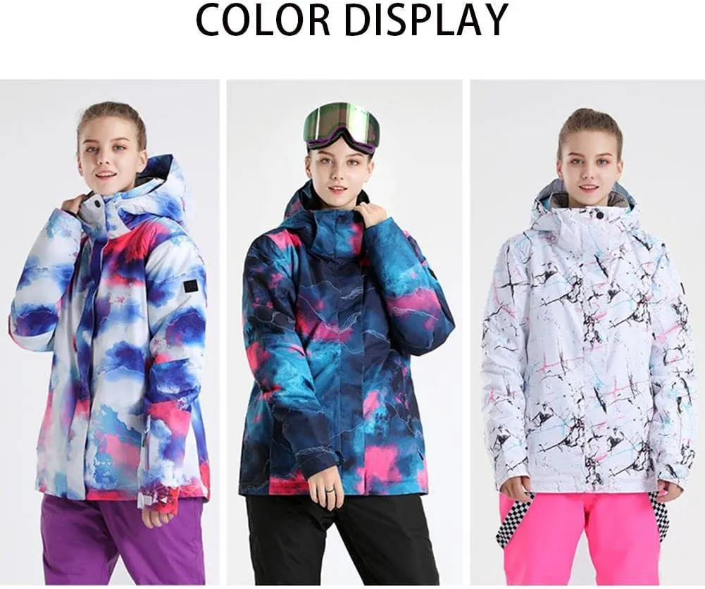 GS SNOWING Women's Ski Jackets Snowboard Coats Windproof Waterproof Insulated Warm Winter Mountain Hooded Jacket with Belt
