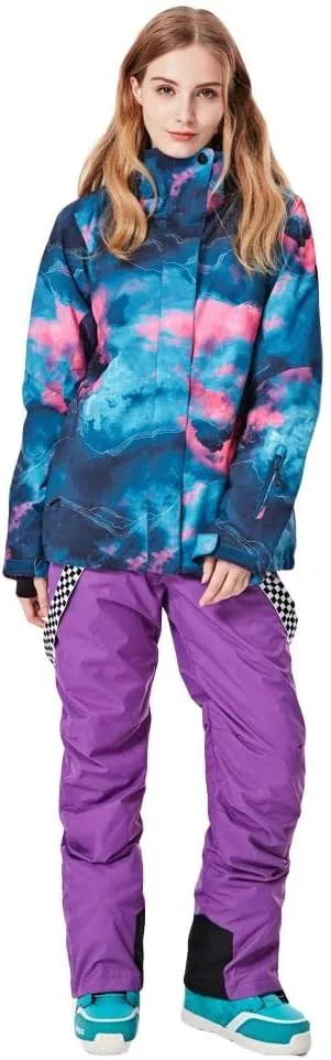 GS SNOWING Women's Ski Jackets Snowboard Coats Windproof Waterproof Insulated Warm Winter Mountain Hooded Jacket with Belt
