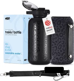 H2O Capsule Half Gallon Insulated Water Bottle With Straw - Stainless Steel Thermos Water Bottle With Sipping/Chugging Lid & Shoulder Strap For Storage - 64 oz Vacuum Flask, Hot Cold (Black Leopard)