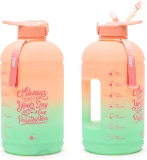H2O Capsule INSPO Gallon Water Bottle with Time Marker and Straw Motivational Hydration Tracker Jug Big BPA-Free Food-Safe Leakproof Drinking Bottle with Handle & Strap, Lotus Blossom