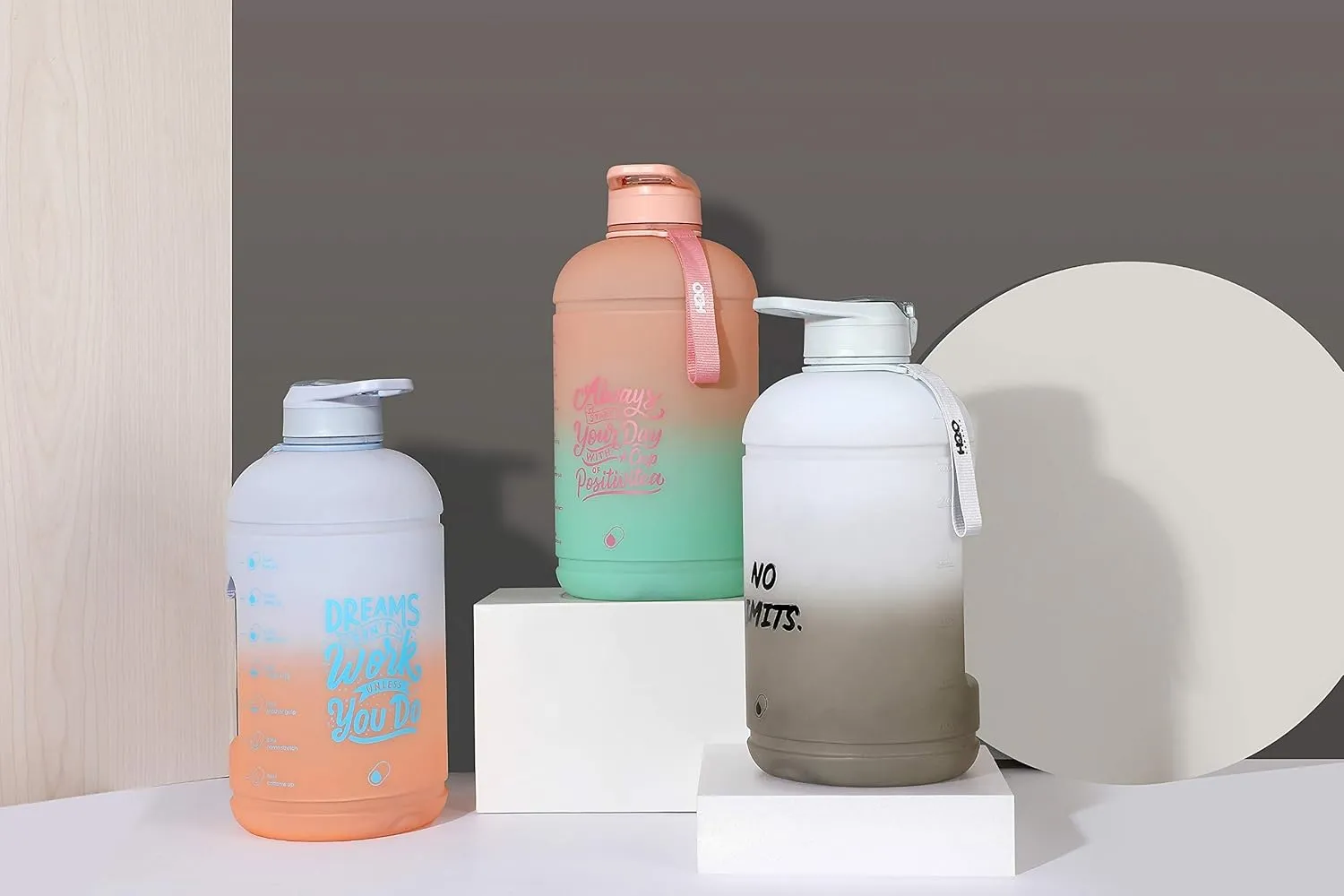 H2O Capsule INSPO Gallon Water Bottle with Time Marker and Straw Motivational Hydration Tracker Jug Big BPA-Free Food-Safe Leakproof Drinking Bottle with Handle & Strap, Lotus Blossom