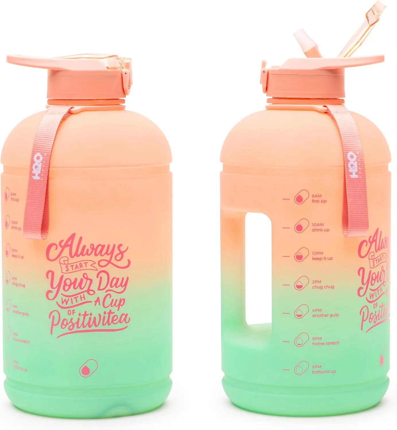H2O Capsule INSPO Gallon Water Bottle with Time Marker and Straw Motivational Hydration Tracker Jug Big BPA-Free Food-Safe Leakproof Drinking Bottle with Handle & Strap, Lotus Blossom
