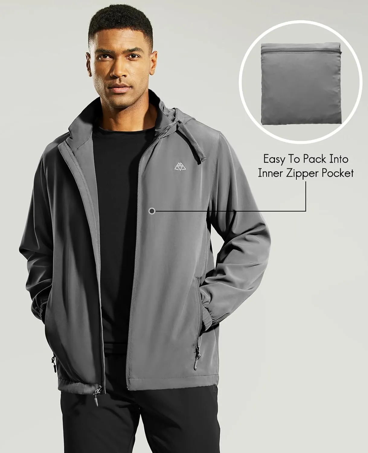 Haimont Men’s Packable Windbreaker with Hood Lightweight Windproof Water Resistant Hooded Jacket for Running Hiking Travel