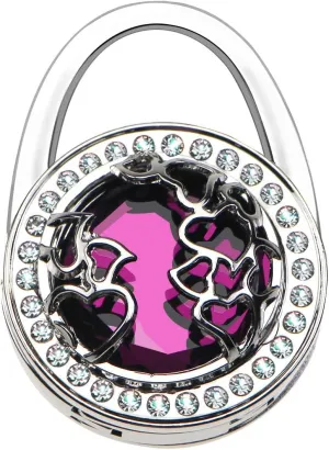 Handbag Hangers Purse Hook Holder Held Storage Lightweight Metal Heart Cut-out Crystal Bling Diamond Instant Folding Table Bag Hanger for Women Girls(Purple)