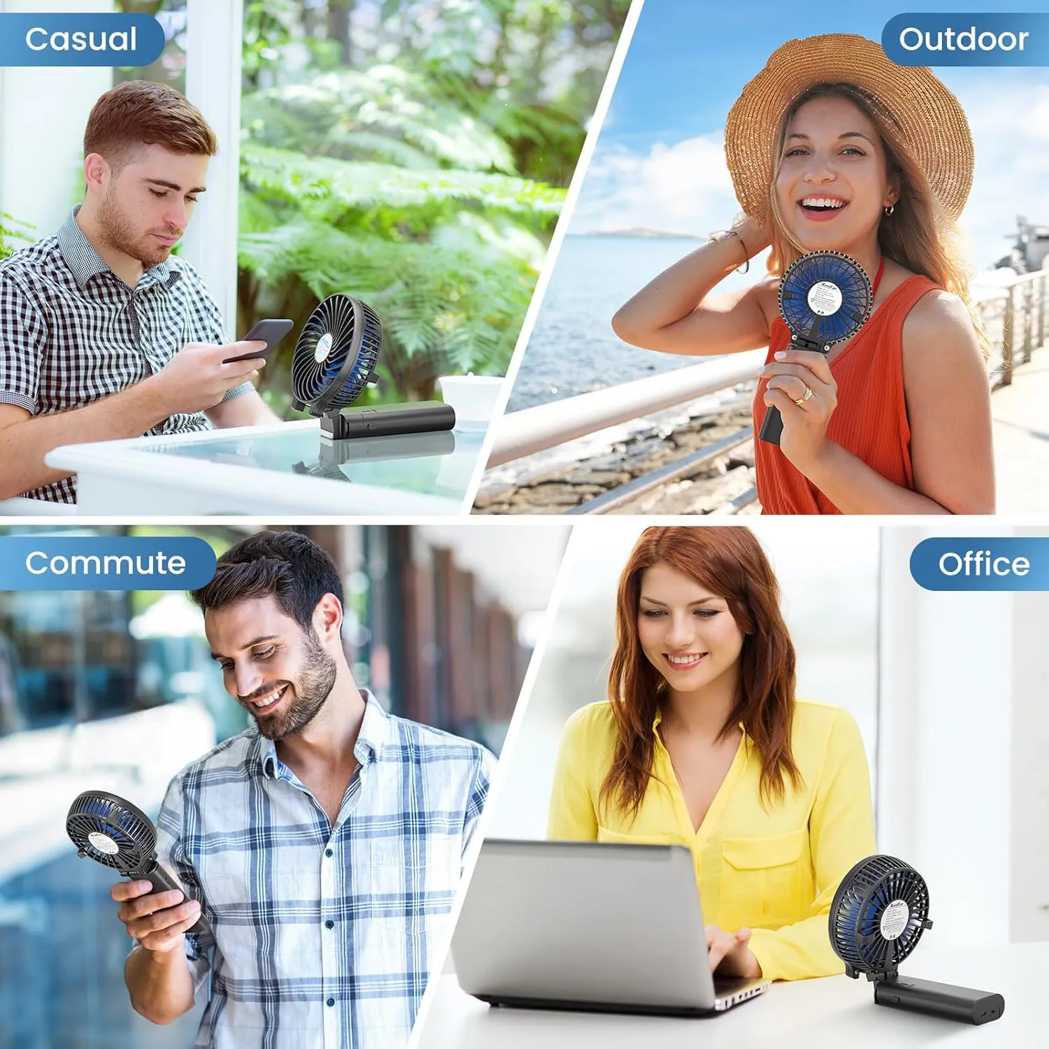 HandFan 5200mAh Portable Handheld Fan Rechargeable with Power Bank-3 Speeds Foldable Personal Cooling, 2-IN-1 Hand Held Fan Battery Operated, 20H Runtime for Travel/Summer/Concerts/Women (Black&Blue)