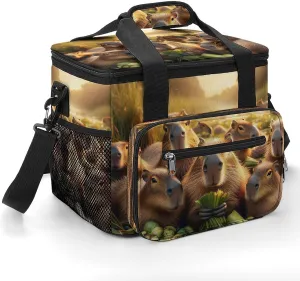 Happy Capybara Cute 22.5L Insulated Camping Coolers Bag Funny Animal Large Leakproof Ice Chest for Beach Travel Picnic
