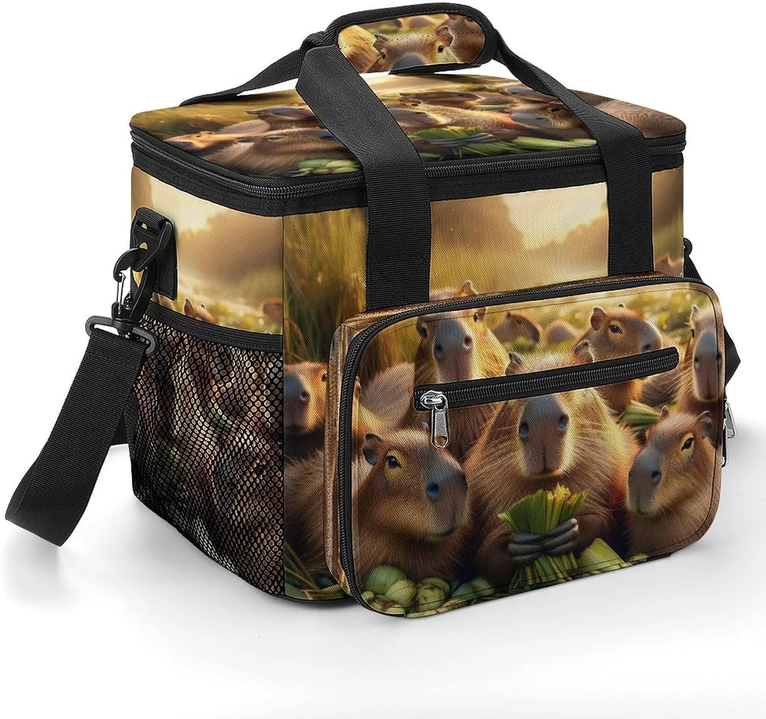 Happy Capybara Cute 22.5L Insulated Camping Coolers Bag Funny Animal Large Leakproof Ice Chest for Beach Travel Picnic