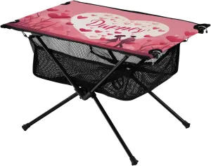 Happy Valentine's Day Portable Folding Camping Table, Compact Lightweight Beach Table with Carrying Bag for Outdoor Picnics, BBQs, Camp