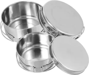 Happyyami 4-pc Set Stackable Camping Cookware Stainless Steel Pot Pan Set Non-Stick Coating Compact for Outdoor Camping and Hiking