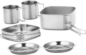 Happyyami Camping Cookware Portable Cooking Pan Lightweight Stainless Steel Set Perfect for Camping Hiking