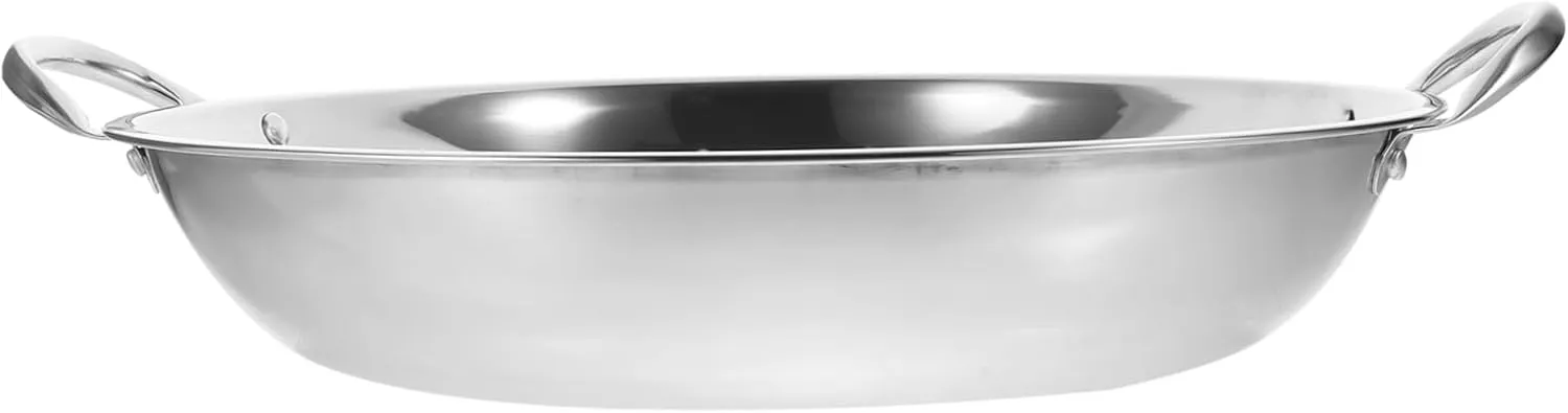 Happyyami Double Handle Stainless Steel Wok for Outdoor Cooking Non-Stick Pot High Temperature Tolerance for Seafood and Hot Pot Lightweight Kitchen Utensil for Camping and Home