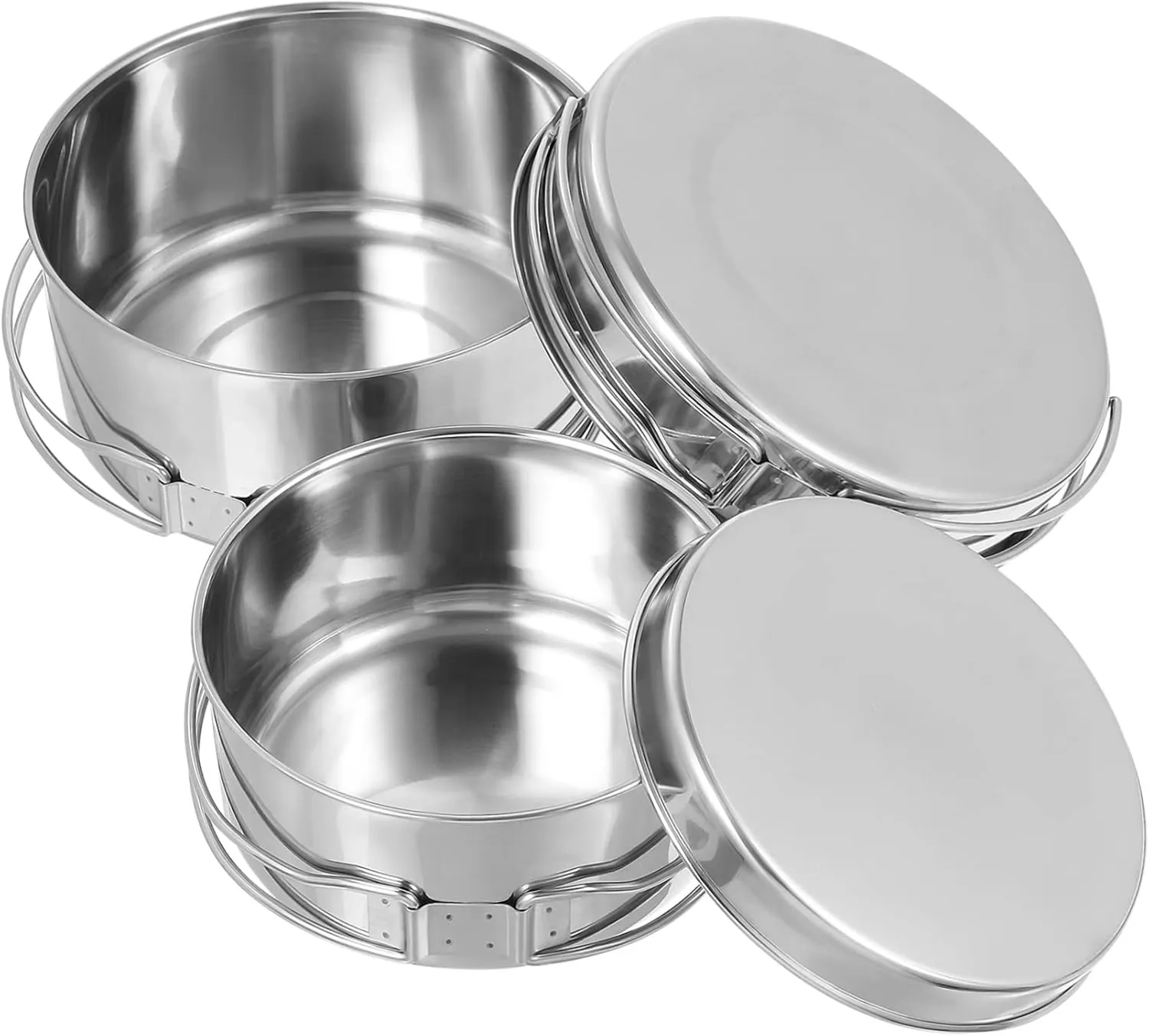Happyyami Stainless Steel Camping Cookware Set 4-pc Pot Pan Set Induction Compatible Non-Stick Surface Easy to Clean
