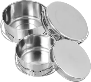 Happyyami Stainless Steel Camping Cookware Set 4-pc Pot Pan Set Induction Compatible Non-Stick Surface Easy to Clean