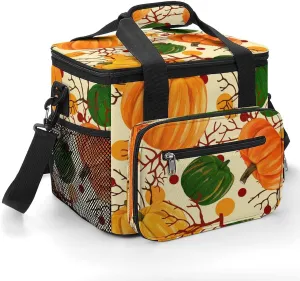 Harvesting Pumpkin 22.5L Insulated Camping Coolers Bag Autumn Motifs Large Leakproof Ice Chest for Beach Travel Picnic