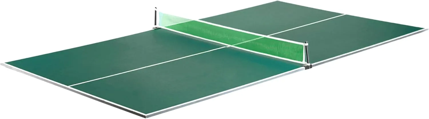 Hathaway 9 ft Quick Set Table Tennis Conversion Top – Regulation Sized, Foldable, Durable Engineered Surface, Protection Pads – Indoor Ping Pong Table Topper for Pool Table w/Net & Posts – Green