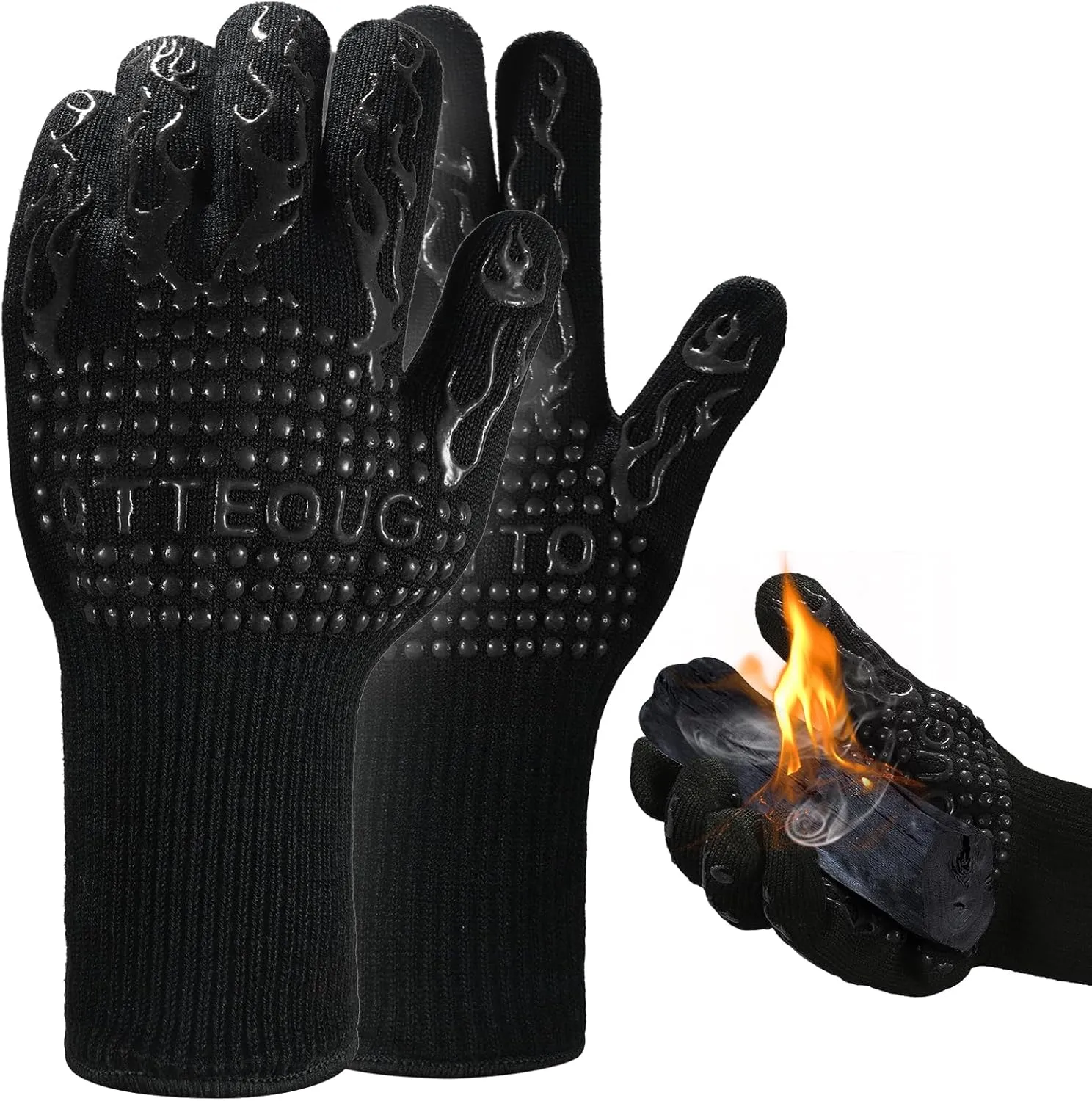 Heat Resistant Grilling Gloves, BBQ Gloves，1472°F Oven Mitts, Silicone Non-Slip Cooking Gloves, for Kitchen, BBQ and Baking (12 inches) BBQ Accessories,Grill Gloves for Outdoor Grill