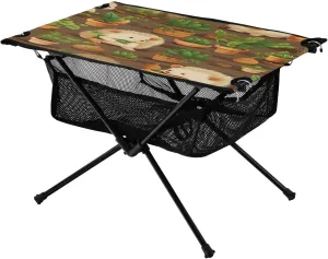 Hedgehogs Pattern Portable Folding Camping Table, Compact Lightweight Beach Table with Carrying Bag for Outdoor Picnics, BBQs, Camp