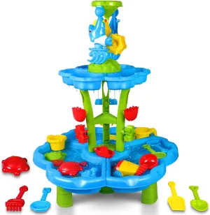 Heifriday 3-Tier Sand and Water Table for Toddlers Rain Showers Splash Outdoor Water Play Table for Kids Ages 4-8 Toddler Sensory Table Summer Outdoor Toys for Beach and Backyard for Boys Girls