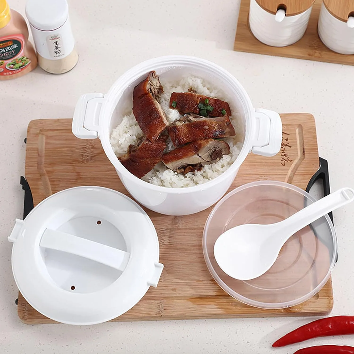 Hemoton Mini Microwave Microwave Rice Cooker Food Pot Steam Container Cooker with Lid Portable Microwave Cookware for Rice Vegetables,7*5.9in