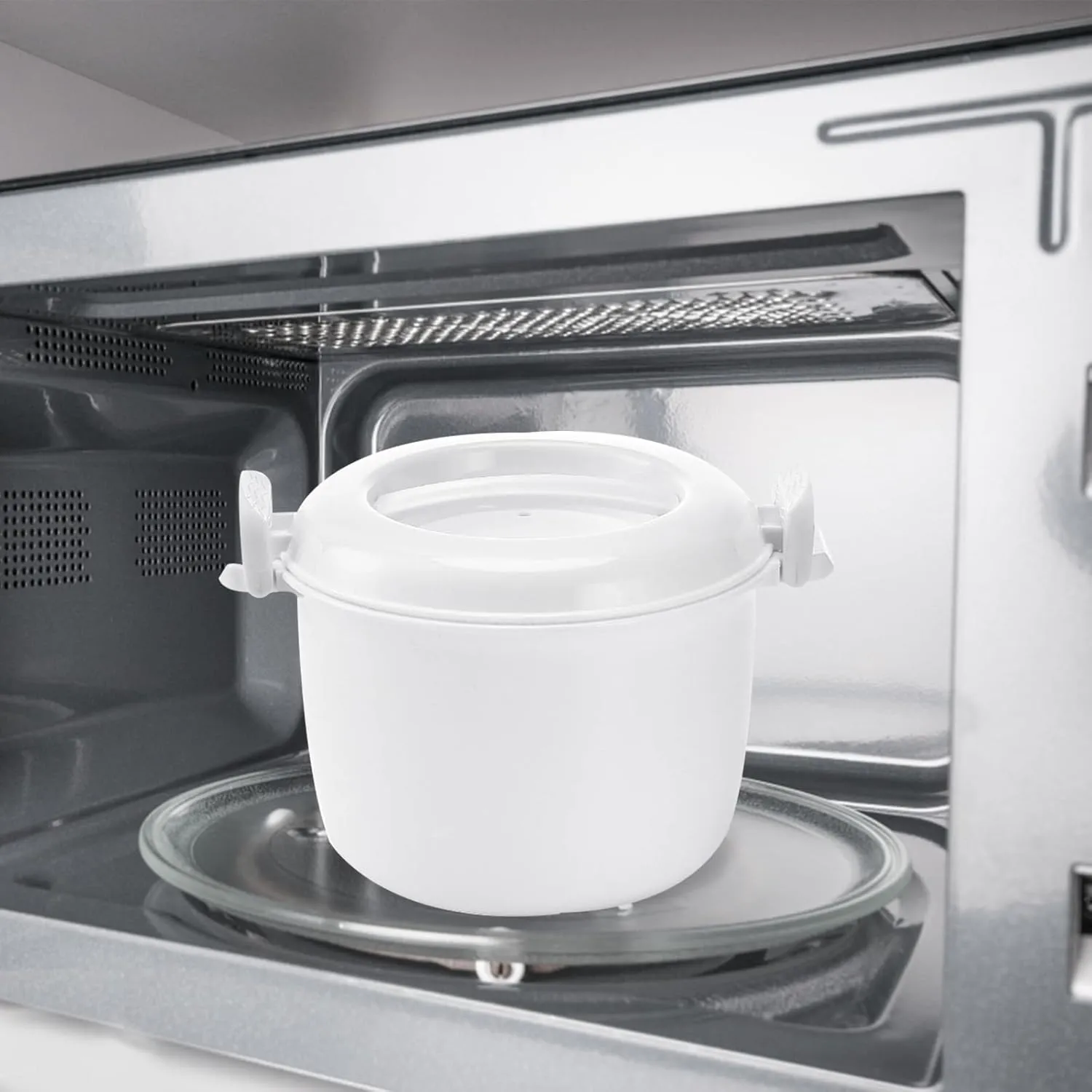 Hemoton Mini Microwave Microwave Rice Cooker Food Pot Steam Container Cooker with Lid Portable Microwave Cookware for Rice Vegetables,7*5.9in
