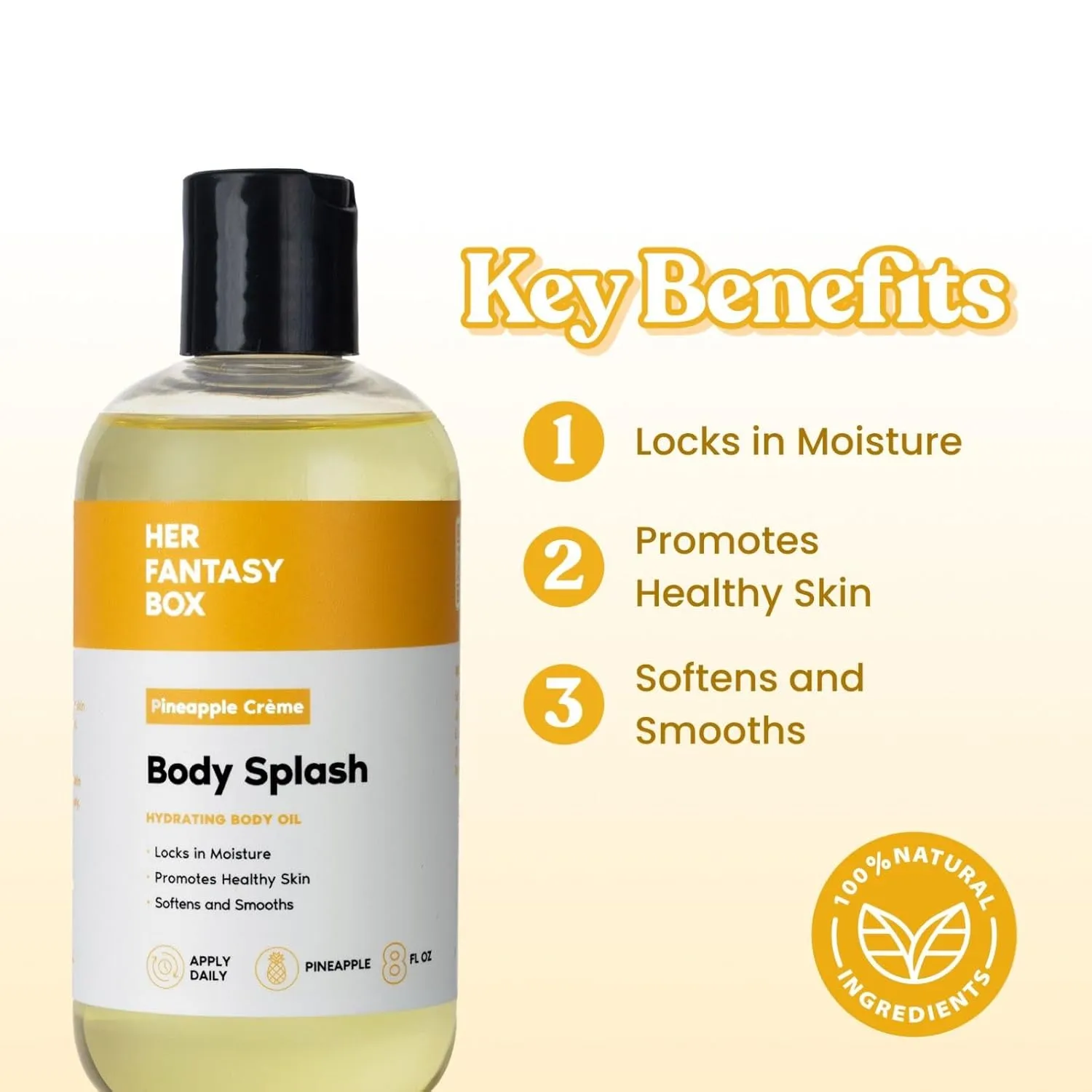 Her Fantasy Box Body Splash Hydrating Body Oil (Pineapple Creme) - Moisturizing, Non-Greasy Formula for Soft, Smooth Skin - All-Natural, Lightweight & Nourishing