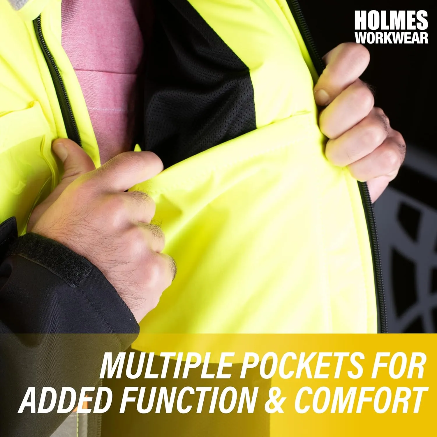 Hi-Vis Yellow Softshell Jacket - Waterproof and Breathable Reflective Jacket with Fleece Lining