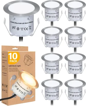 HIBOITEC Recessed LED Deck Light Kits(10 Pack), 12V Low Voltage Landscape Lighting IP67 Waterproof Outdoor Step Stair Lights Warm White Deck Lighting for Garden Yard Steps Stair Patio Floor Decoration