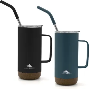 High Sierra, 2 Pack 16 oz Insulated Tumbler with Lid and Straw, Stainless steel Double Wall Travel Mug, Great for Iced Coffee