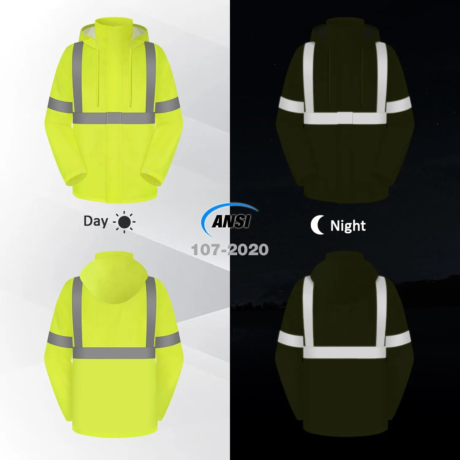 High Visibility Rain Coat, High Vis Rain Suit for Men, Waterproof Rain Jacket with Hood, Class 3 Lightweight Hi Vis Rain Gear for Outdoor Activities& Safety Work, Men Women, Yellow T, S-M