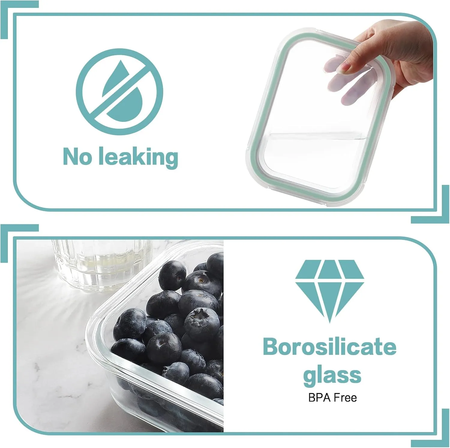 HOMBERKING 10 Pack 22oz Glass Meal Prep Containers, Glass Food Storage Containers with Lids, Airtight Glass Lunch Bento Boxes, BPA-Free & Leak Proof (10 lids & 10 Containers) - Blue