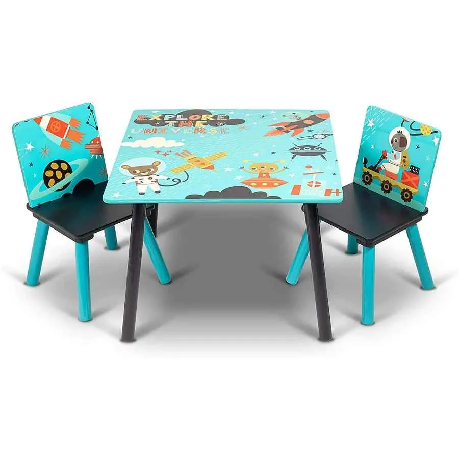 Home Canvas Little Explorer Study Table and Chair Set for Childrens | Durable and Lightweight Wooden Table and Chair Set - Blue