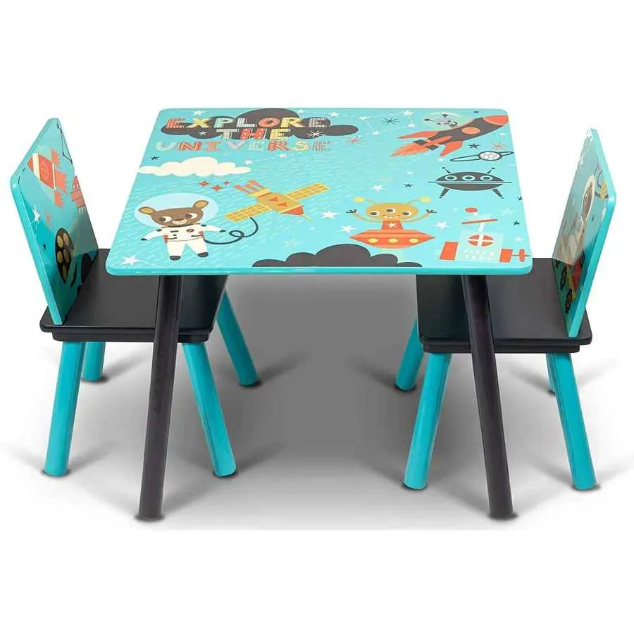 Home Canvas Little Explorer Study Table and Chair Set for Childrens | Durable and Lightweight Wooden Table and Chair Set - Blue