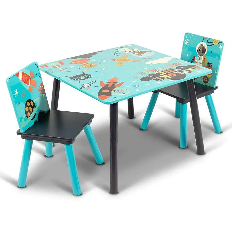 Home Canvas Little Explorer Study Table and Chair Set for Childrens | Durable and Lightweight Wooden Table and Chair Set - Blue