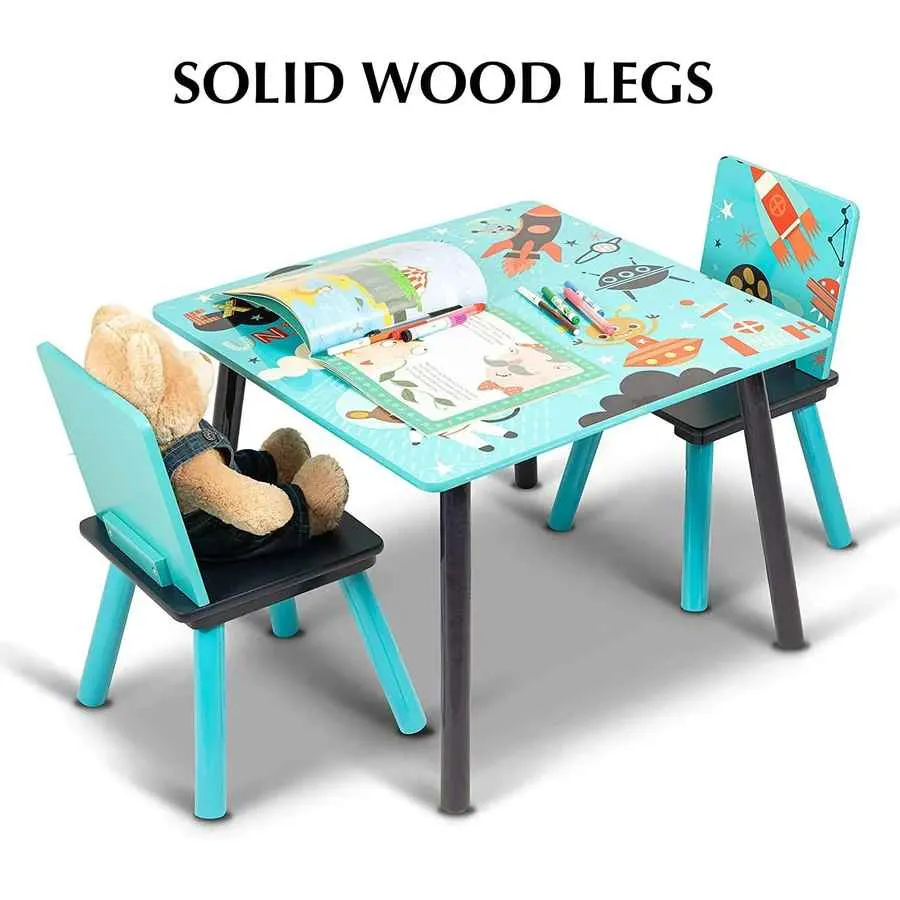 Home Canvas Little Explorer Study Table and Chair Set for Childrens | Durable and Lightweight Wooden Table and Chair Set - Blue