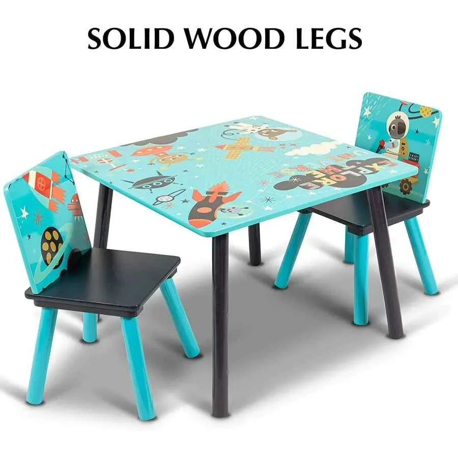 Home Canvas Little Explorer Study Table and Chair Set for Childrens | Durable and Lightweight Wooden Table and Chair Set - Blue