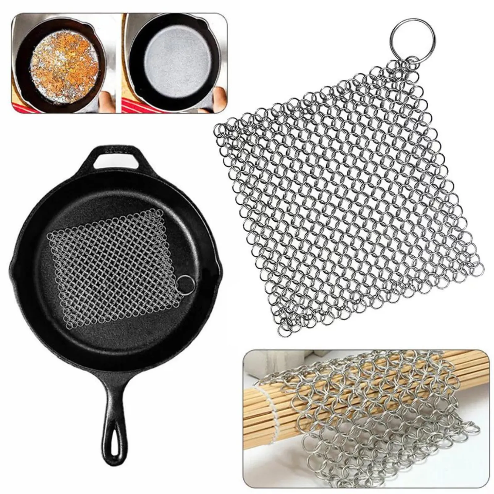 Home Kitchen Cookware Chain mail Scrubber Cast Iron Cleaner Stainless Steel