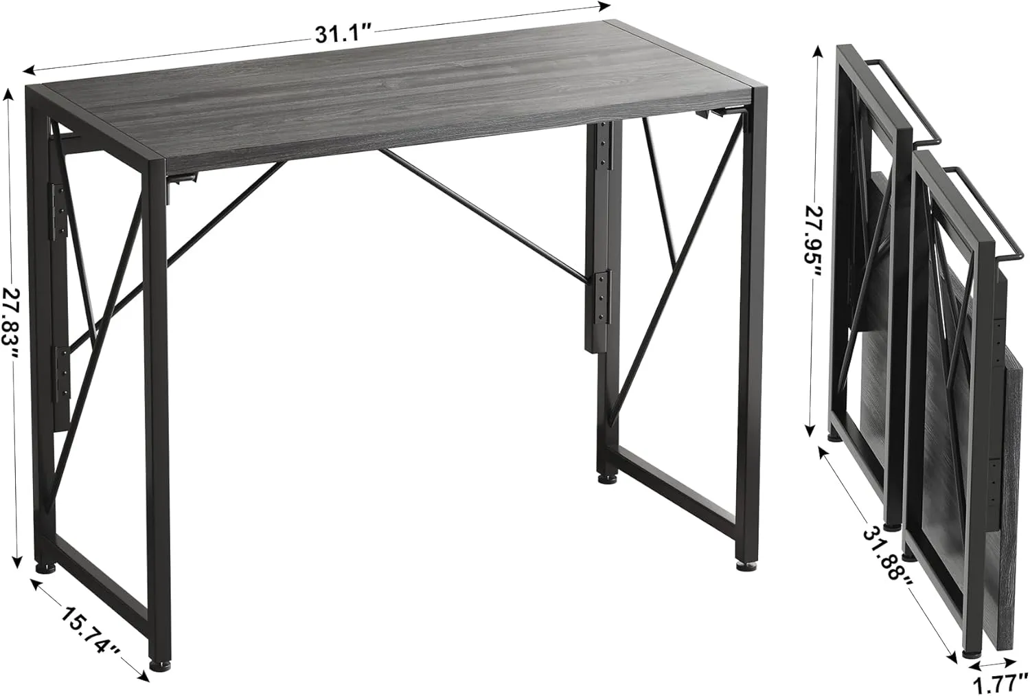 Homeiju Folding Desk - Small Foldable Desk, 31.5" for Small Spaces, Portable for Bedroom & Home Office, Space Saving, Easy Assembly, Grey