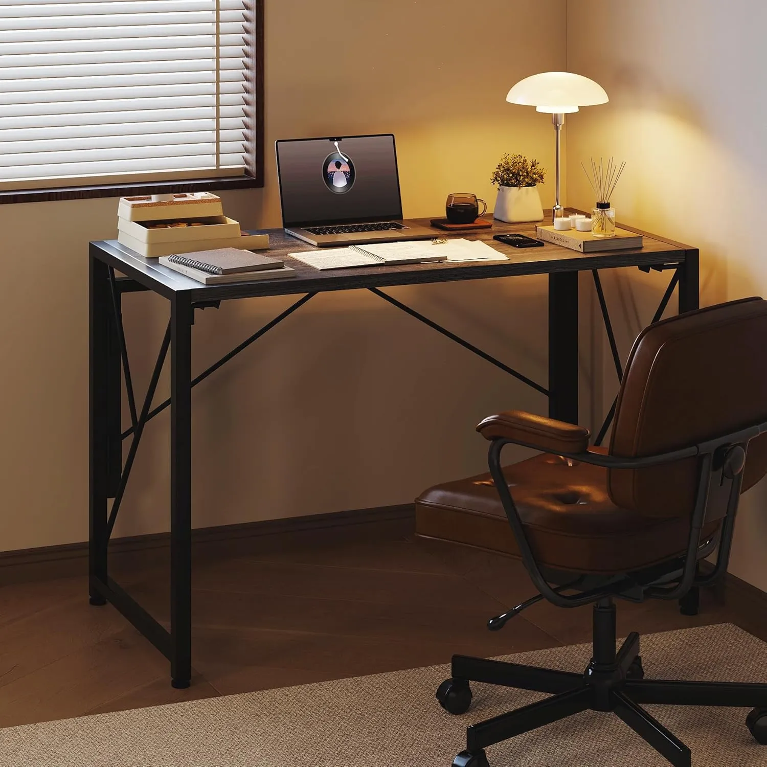 Homeiju Folding Desk - Small Foldable Desk, 31.5" for Small Spaces, Portable for Bedroom & Home Office, Space Saving, Easy Assembly, Grey